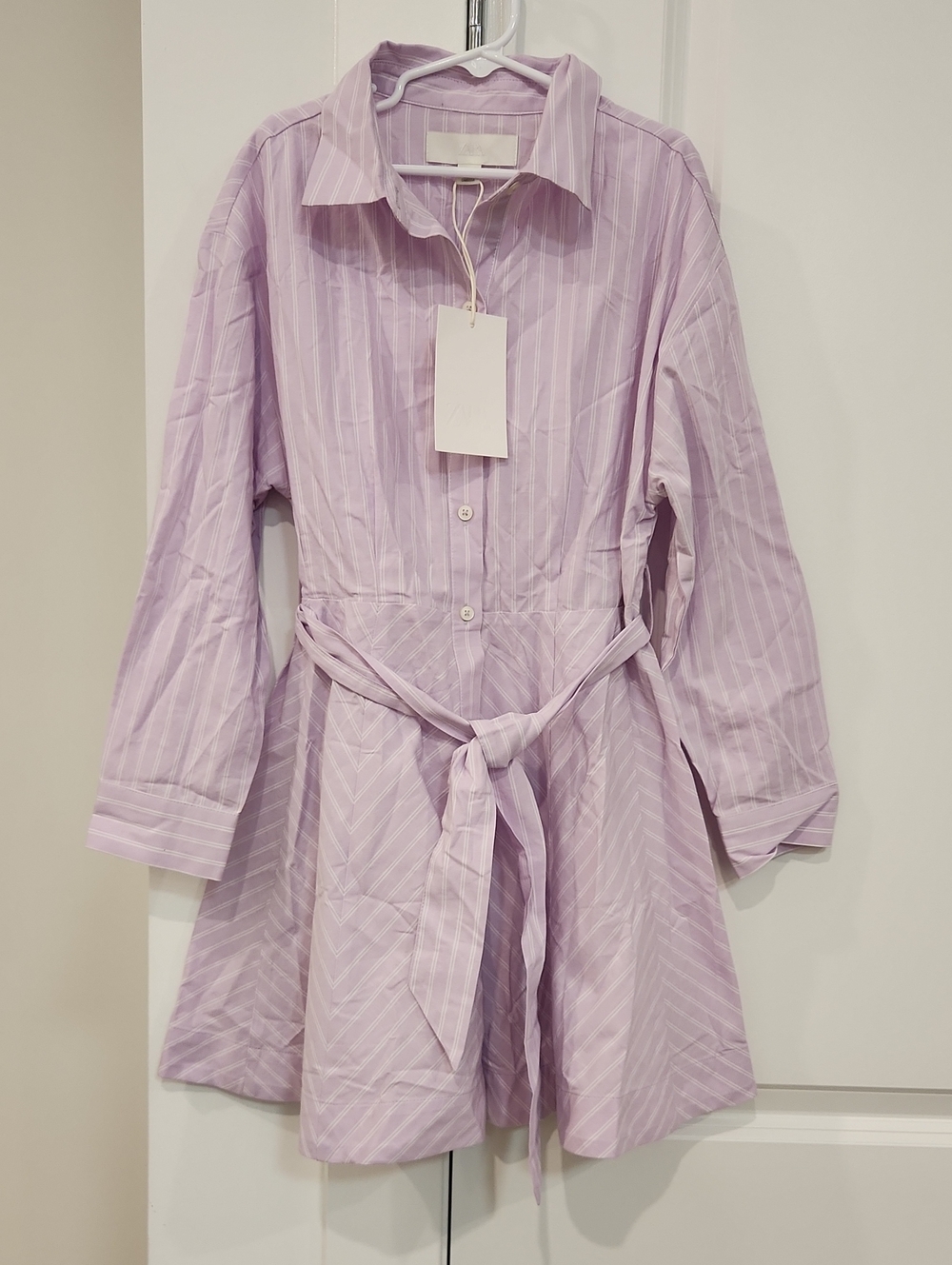 NWT Zara kids Lavender Striped Shirt Dress with Waist Tie